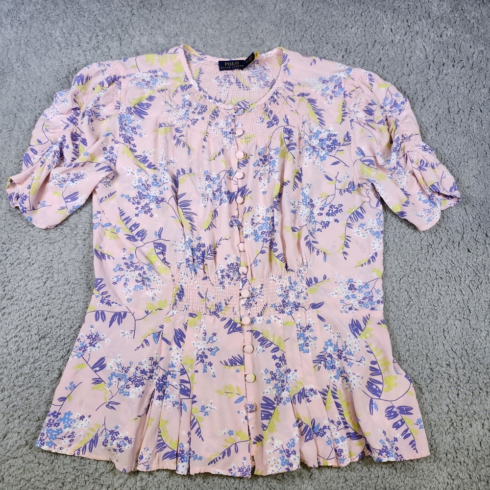Polo Ralph Lauren Size 10 Floral Peplum Blouse Womens